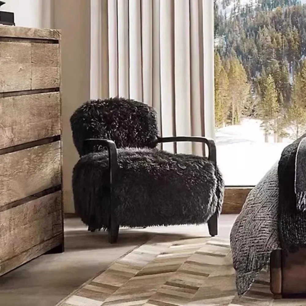 Medieval lamb wool sofa chair household living room size single