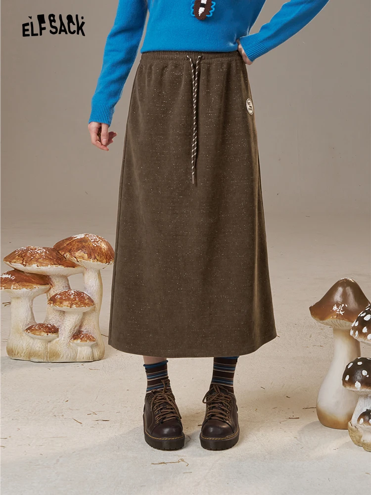 

Элегантная повседневная шелковая блестящая юбка средней длины с карманами, волнистым краем и эффектом ретро, цвет кофе, для женщин