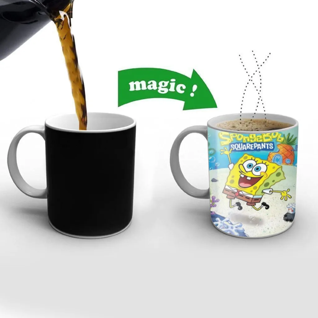 

Sponge-bob Cartoon Coffee Mugs Color Change Tea Cup Milk Cups Interesting Gifts