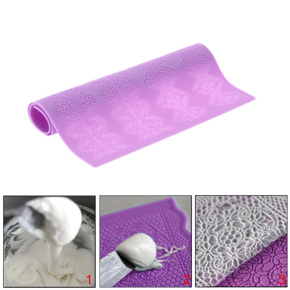 

Silicone Lace Mat Cake Decorating Tool Reusable Fondant Pad Purple Baking Mould Non Stick Flexible Cake Bread Chocolate
