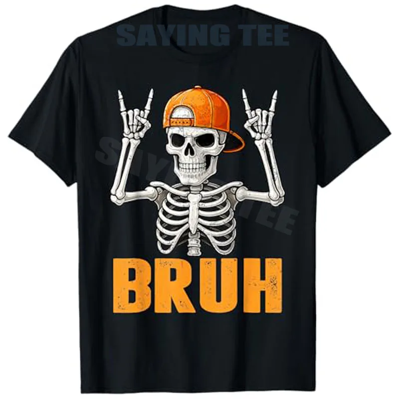 

Bruh Punk Rock Skeleton Cool Rocker Halloween Men Boys Kids T-Shirt Fashion Y2k Hip Hop Streetwear Clothes Unique Novelty Gift
