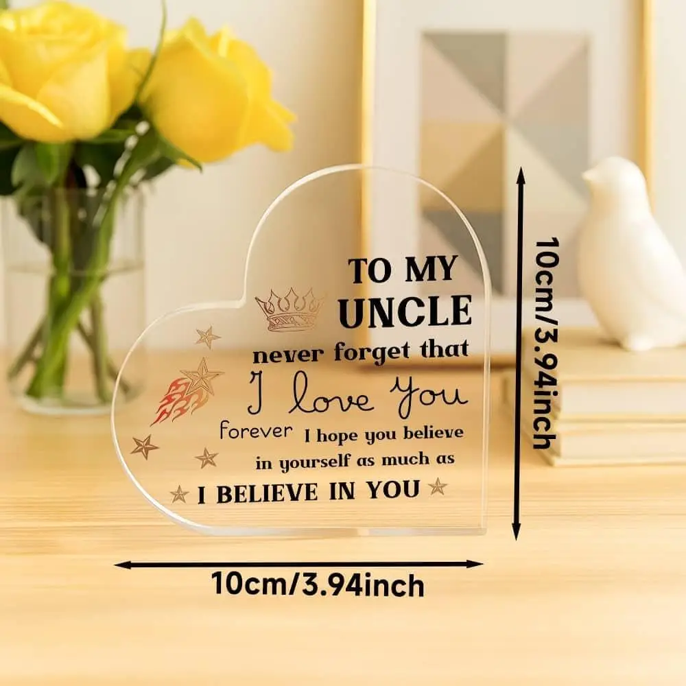 Freestanding Clear Heart Acrylic Ornament Golden Crown Star Flame Pattern Desktop Present For Uncle Birthday