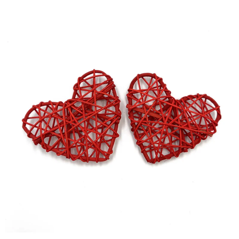 10pcs 5cm Natural Rattan Decorative Balls Heart Shaped, for Valentine\'s Day Decor, DIY Vase Bowl Filler, Wedding Decoration