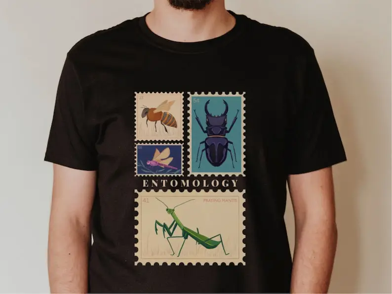 Cottagecore Entomology Tee Vintage Bug T Shirt Insect Praying Mantis Top Gift for Insect Lover Scientific Aesthetic Beetle Shirt