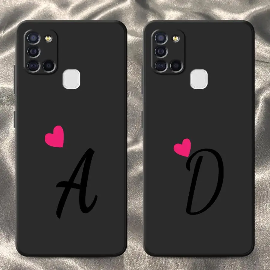 Phone Cover Case for Samsung Galaxy A20s A50 A56 A06 A04 A03 A30s A71 A73 A53 A05 A02s Initial Letter Heart Couples
