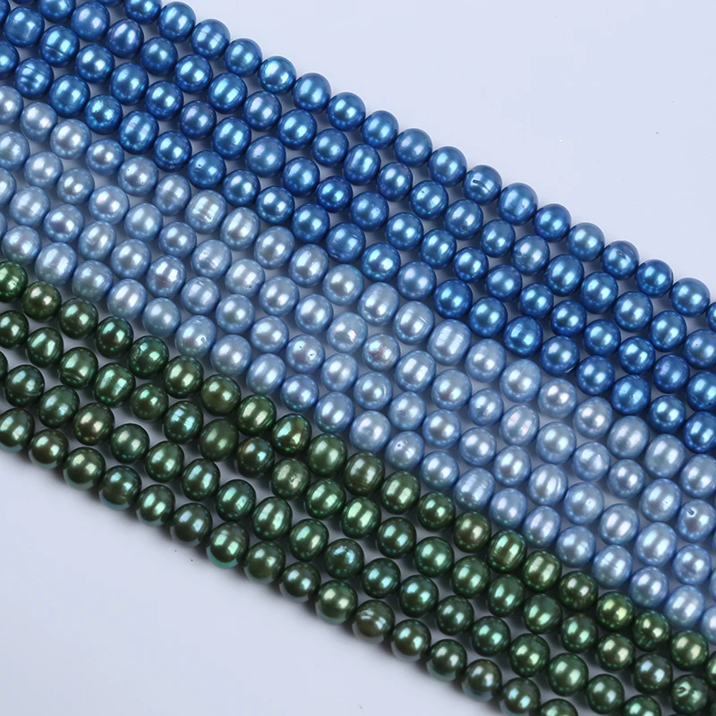 

Factory 7-8mm Natural Green Blue Potato Shape Freshwater Pearl Strands For Sale