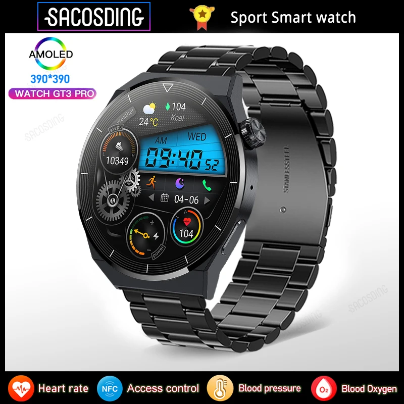 

Смарт-часы мужские GT3 Pro AMOLED, экран 390*390 HD, пульсометр, Bluetooth