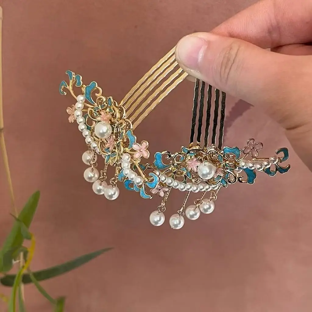 Sisir Rambut Gaya Cina dengan Mutiara dan Rumbai, Jepit Rambut Updo, Jepit Rambut Samping, Jepit Rambut Belakang, Jepit Rambut Hanfu, Aksesori Rambut