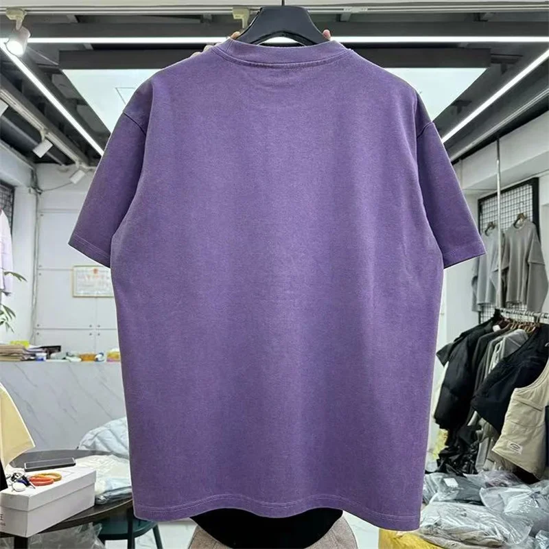 26SS Spring Summer Vintage Washed Purple Dark Gray T-Shirt Crack Pattern Print Men Women Oversized Casual Tops T Shirt