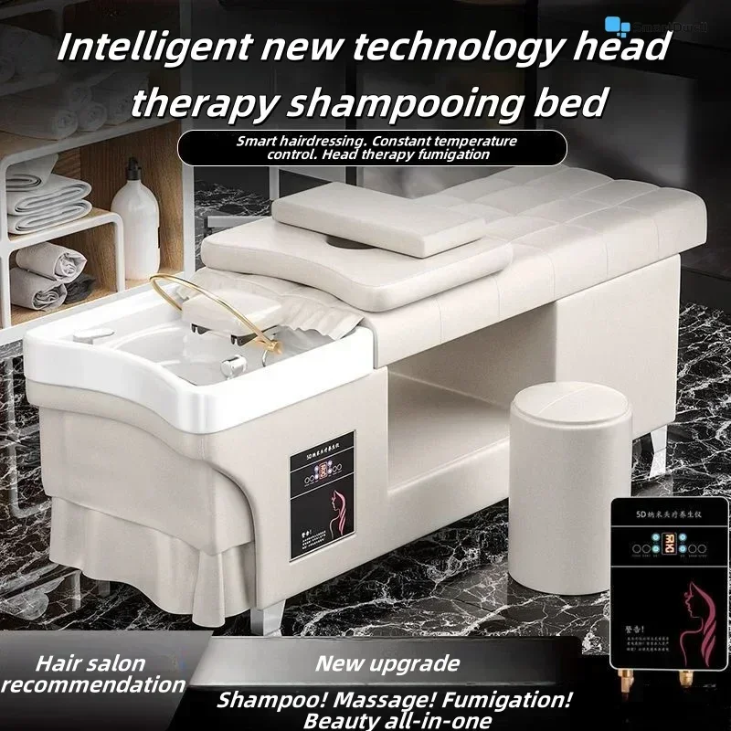 Thai shampoo bed for beauty salons and hair salons. Special hair care bed featuring fumigation, water circulation and massage.