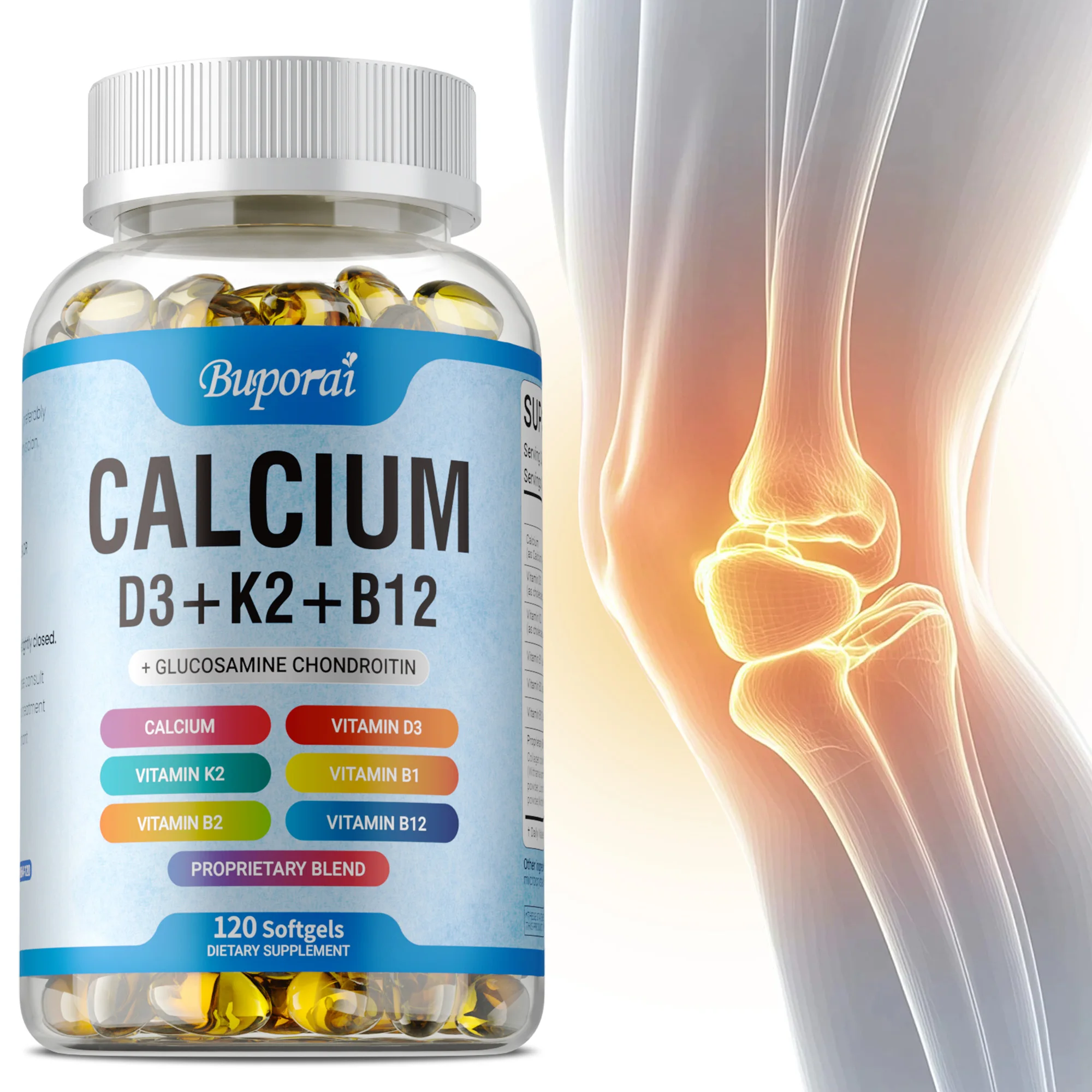 Vitamin D3 + K2 + B12 Calcium Capsule - Supports Joint, Muscles and Heart Health, Promote Metabolism, Enhances Immune System