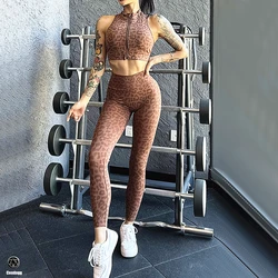 1/2PCS Cerniera Della Stampa Del Leopardo Sport Palestra Yoga Set Donne Sport Bdra Scrunch Pantaloni Fitness Leggings Abiti Abiti Da Allenamento per Le Donne