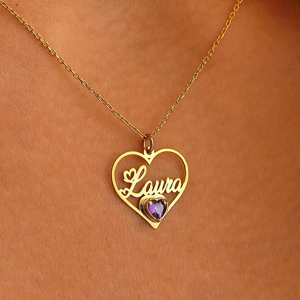 مخصص جوهرة الميلاد اسم القلب القلائد للنساء الفولاذ المقاوم للصدأ مخصص قلادة قلادة شخصية الرقبة مجوهرات هدية