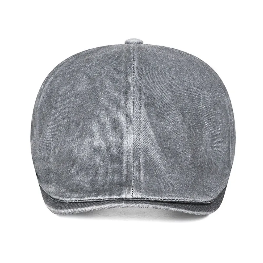 Retro Side Letter Sticker Newsboy Cap Solid Color Cotton British Painters Hat Breathable Short Brim Duckbill Hats for Men Women
