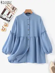 Fashion Long Sleeve Shirts Women Muslim Tops ZANZEA Elegant Work Blouse IsIamic Clothing Causal Loose Solid Shirt Button Blusas