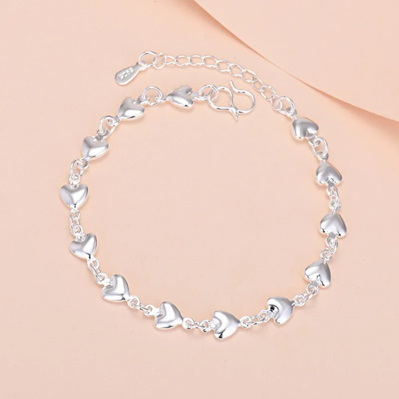 925 Sterling Silver Heart Shaped Bracelets For Women Girls Luxury Korean Designer Adjustable Charm Bracelets Original Jewelry