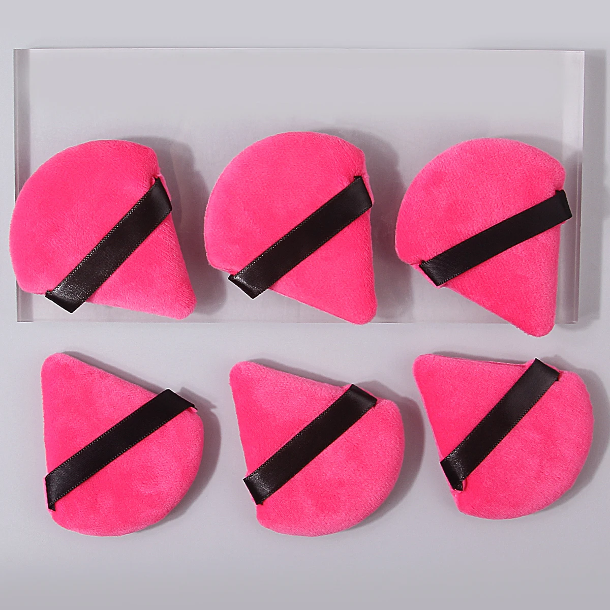 6 pièces Rose rouge flocage triangulaire bouffée de poudre, bouffée de poudre libre, bouffée de poudre de miel, bouffée de poudre de fard à joues, double usage sec et humide