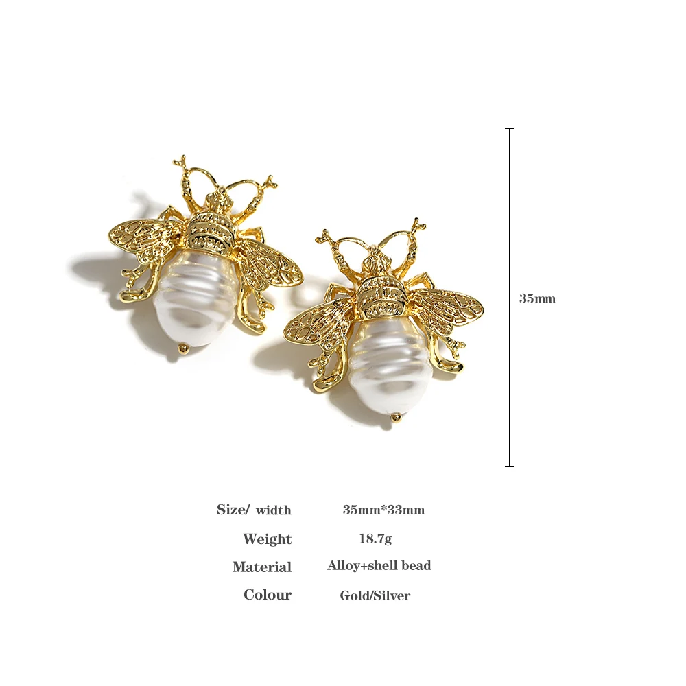 Lifefontier Silver Gold Color Bee Irregular Pearl Drop Earrings Vintage Creative Insect Big Earring Women\'s Jewelry Gifts 2023