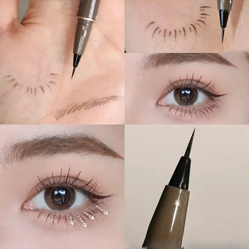 Penna Eyeliner liquido impermeabile ad asciugatura rapida Ultra-fine nero opaco marrone duraturo sdraiato baco da seta matita Eyeliner trucco occhi