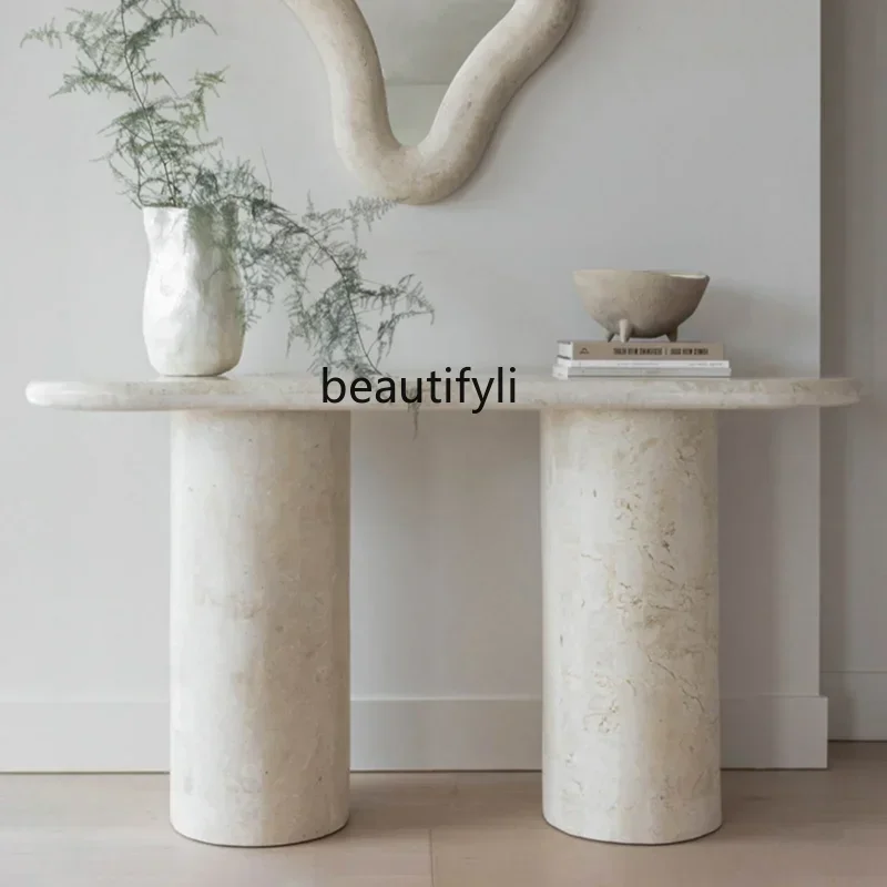 

Cy56 Natural Roman travertine entrance platform medieval entrance table retro marble entrance platform