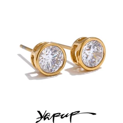 Yhpup High-Grade AAA Shiny Cubic Zirconia Round Stud Earrings Luxury Stainless Steel Daily Premium Jewelry Accessories