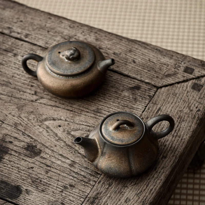 Japanese Handmade Retro Gilt Teapot Ceramic Kung Fu Tea Set Single Pot Hand Teapot Small Tea Infuser Water Smoothly