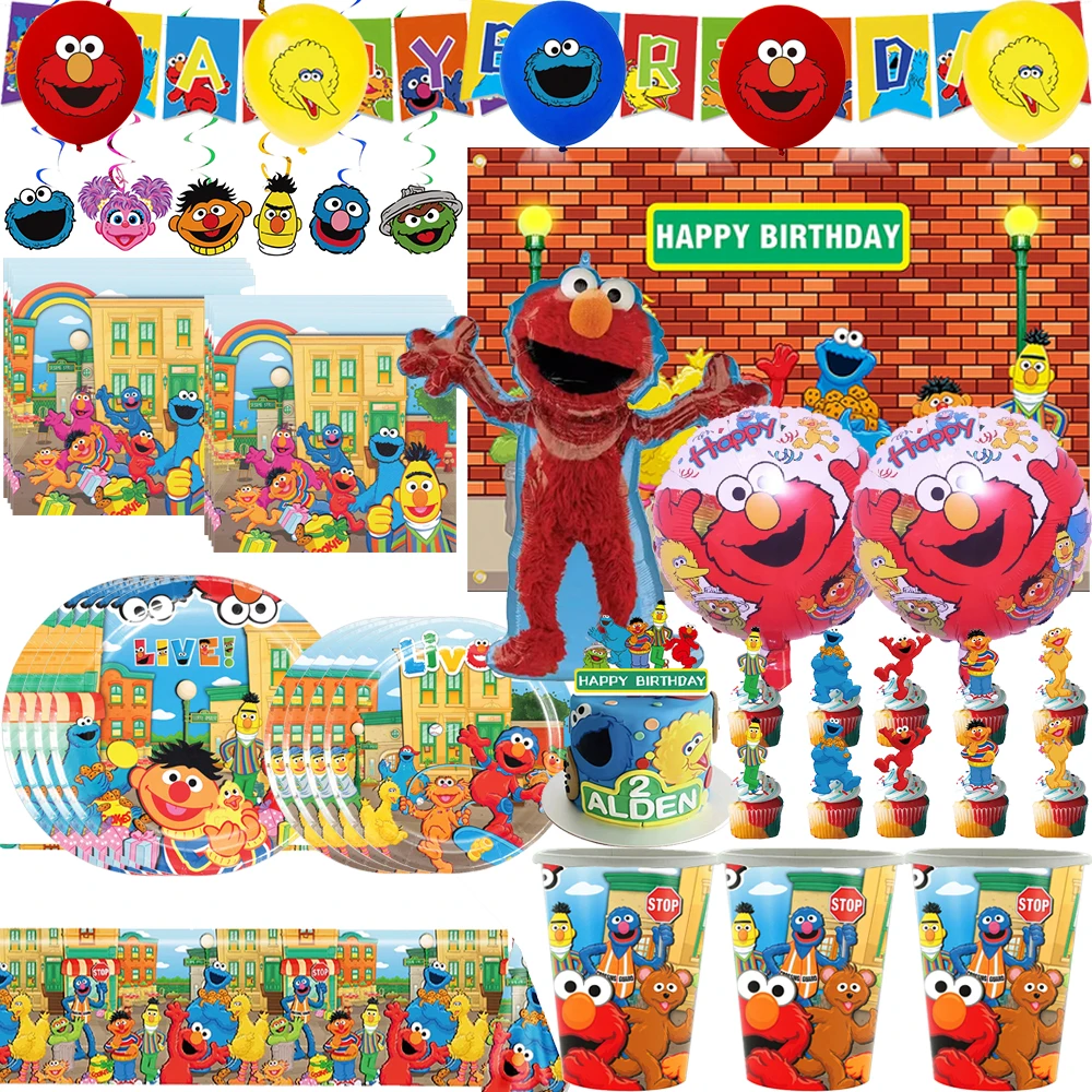 New Sesames Cartoon Street Birthday Party Decorations Tableware Set Plates Cups Balloons Party Favors for Baby Shower Supplies