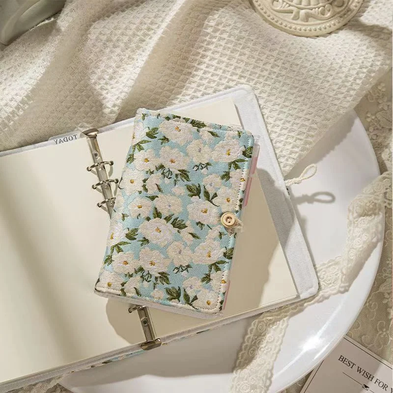 tecido floral manuscrito livro de pasta de folhas soltas caderno de flores bordado alta beleza design avancado a6 e a5 01