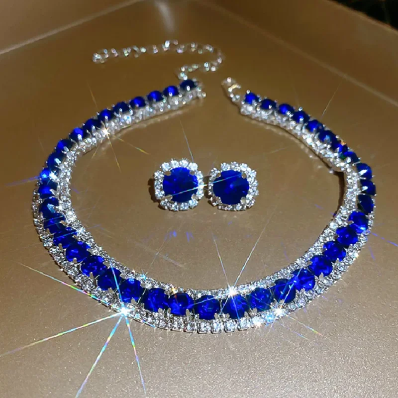 FYUAN Luxus Halskette Ohrringe Sets Grün Kristall Halskette Frauen Hochzeiten Braut Schmuck Zubehör – Detail 9
