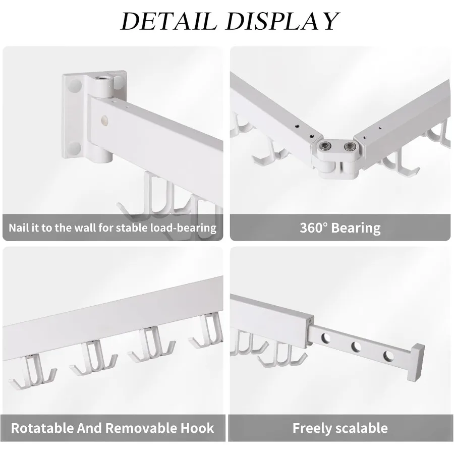 Wall Mounted Clothes Drying Rack with Foldable TriFold Design for Space Saving Laundry Solution in Balcony or Bathroom Easy to