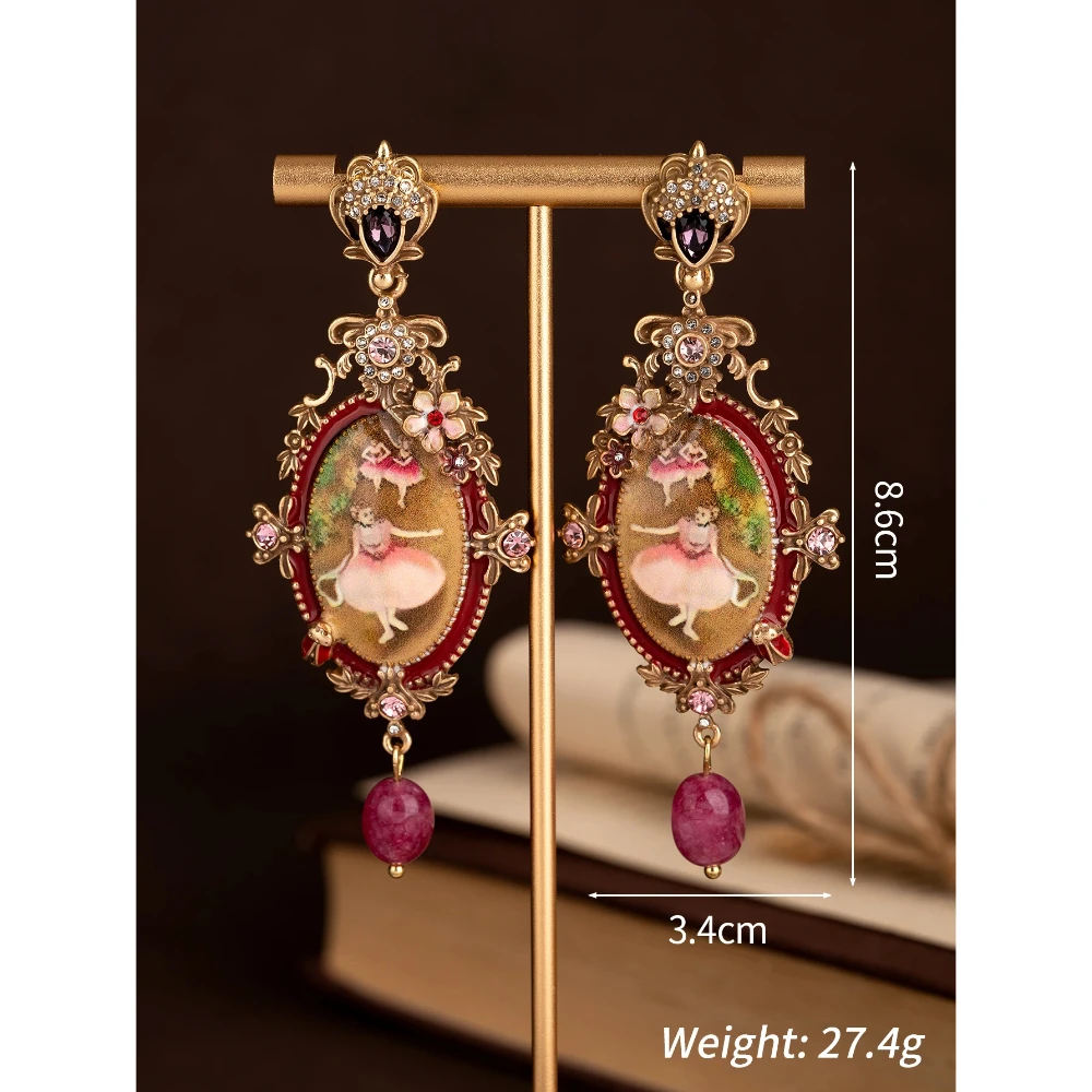 

Vintage oil painting ballet girl stud earrings distressed flowers bee embossed light luxury carved earrings 2025 Fashion New