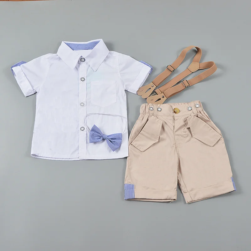 Baby Boys Clothes Cotton Handsome Little Boy  Bow Tie Outfit Newborn Babies Blouse+Shorts+Suspender 3pcs Suits Party Clothing