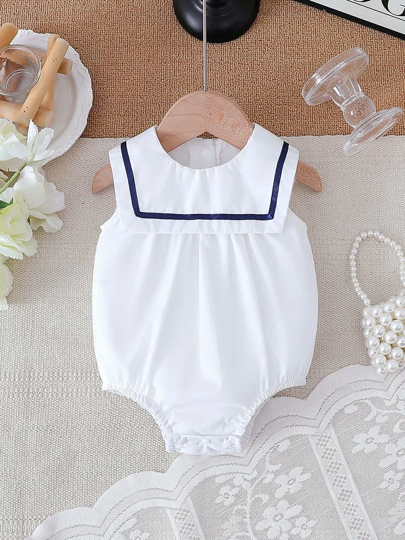 Korean-Style INS Summer Navy Collar Short-Sleeved Rompers for Infants and Toddlers, Versatile