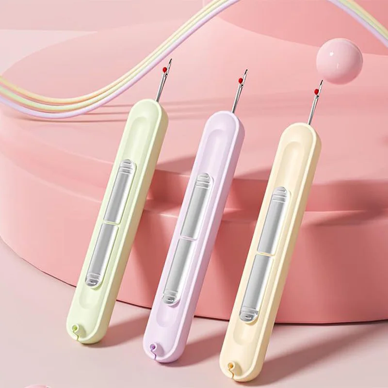Dual-Purpose Needle Threader Seam Ripper 2 In 1 Plastic Handle Craft Thread Cutter Seam Ripper Stitches Sewing Tool Needlework