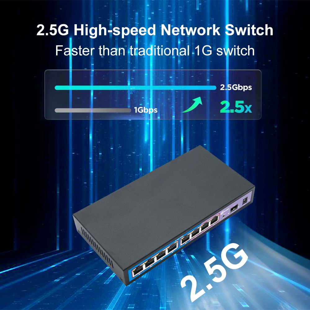 KuWFi 2,5G Ethernet Gigabit Switch 4/8 Port POE/Kein POE Netzwerk Switch mit 10G SFP Port VLAN Modus für IP Kamera CCTV Sicherheit