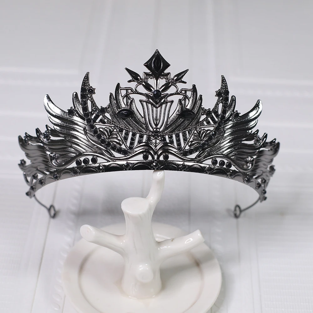 1pc Luxurious Elegant Crystal Hair Accessory Black Retro Baroque Crown Suitable Men Women Wear Jewelry Parties Ceremonies Tiaras