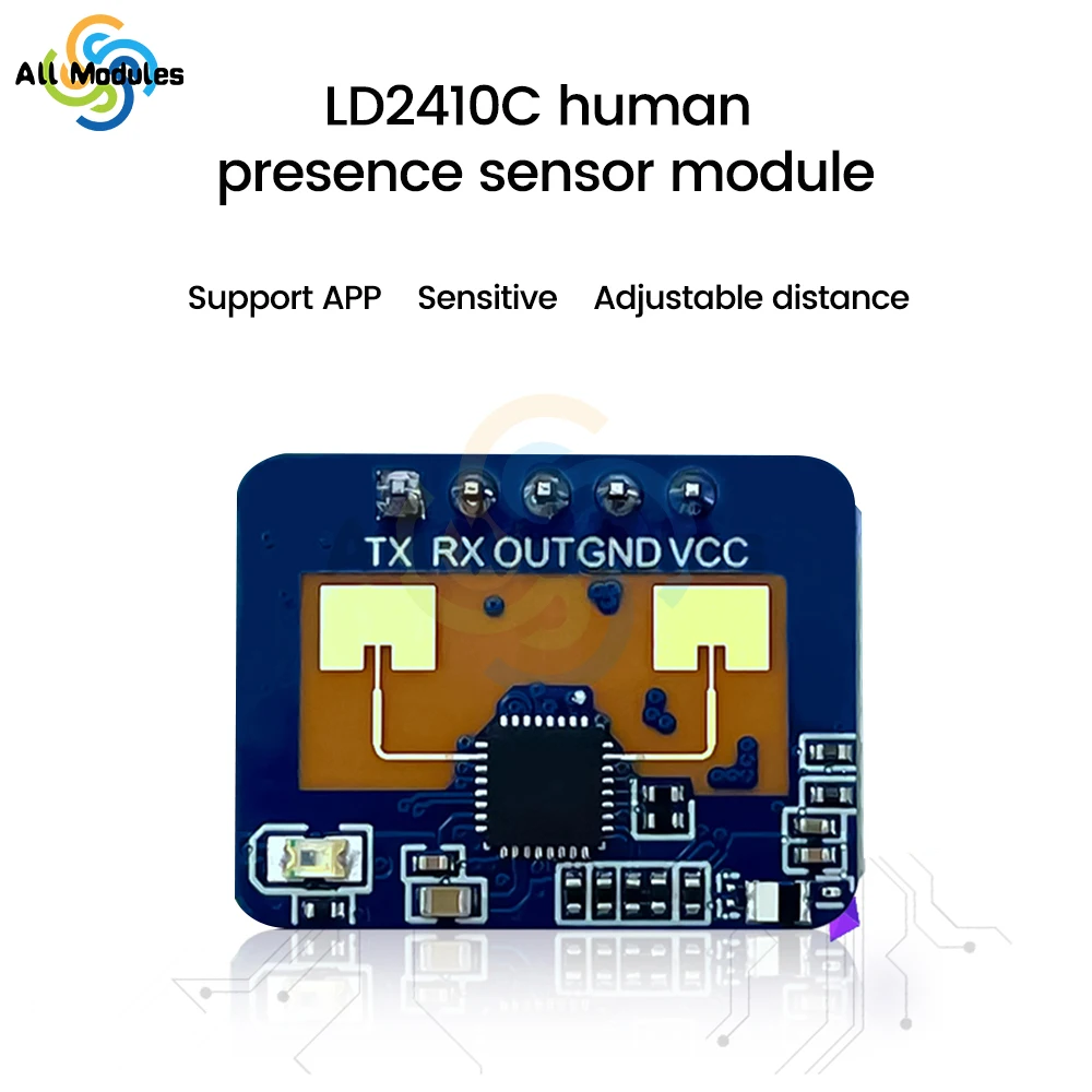 HLK-LD2410C DC5V 24G human presence sensor supports 24GHz ~ 24.25GHz Bluetooth function app radar sensing module