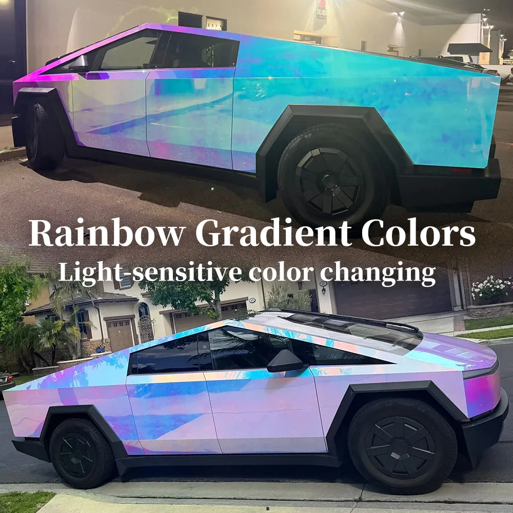 

For Tesla Cybertruck 2024-2026 Pre-cut PPF PET Paint Protection Film DIY Color Rainbow Gradient Color Changing Film Anti-Scratch