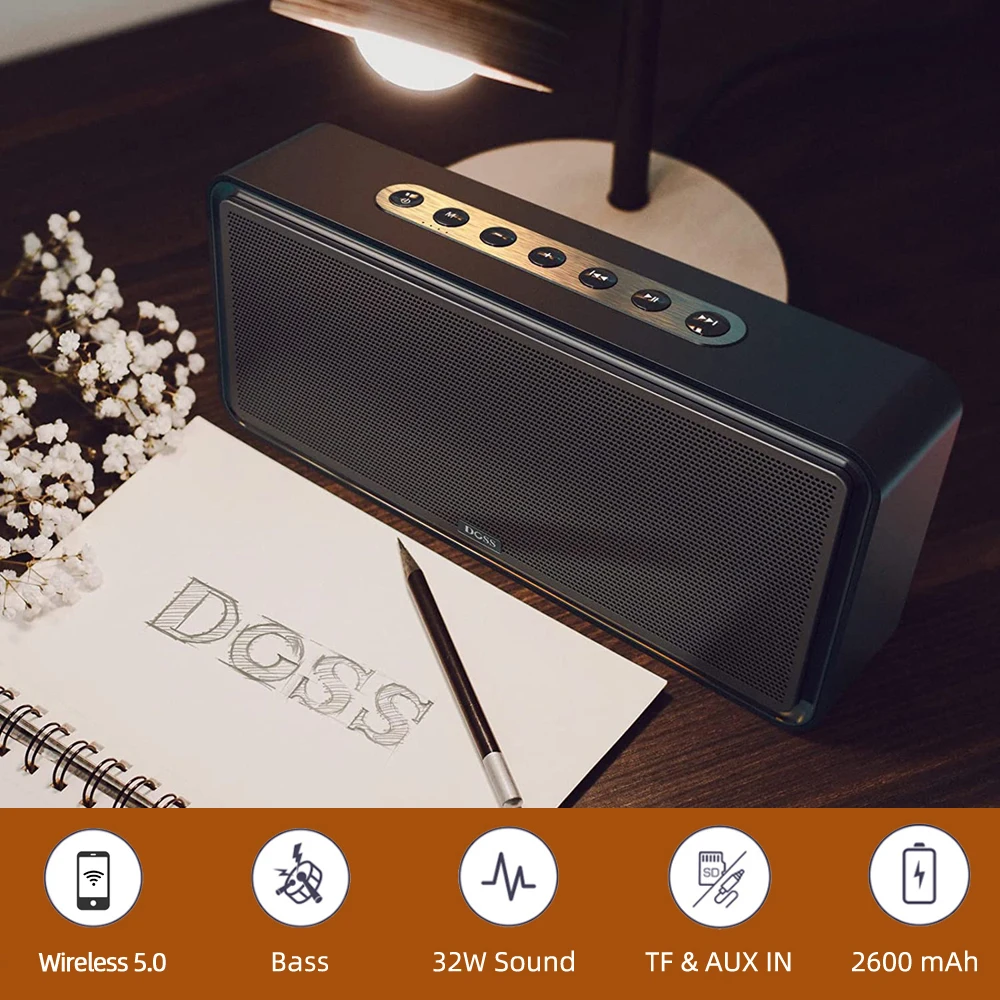 DOSS Home Bluetooth Speaker 32W Powerful Stereo Bass Subwoofer Sound Box 10 Hours Playtime True Wireless Stereo Pairing Speakers