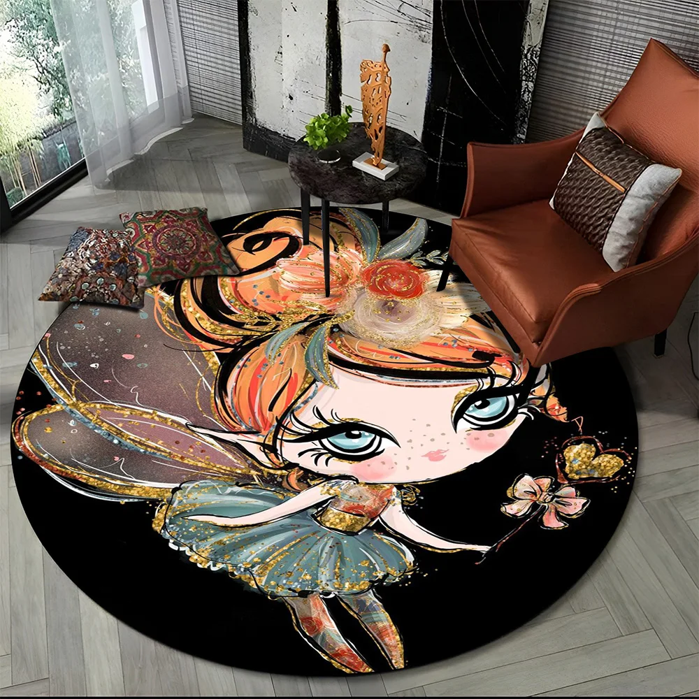 Cartoon Ballet Girl Unicorn Fairy Ballerina Round Carpet Rug for Living Room Bedroom Child Decor,Pet Area Rug Non-slip Floor Mat