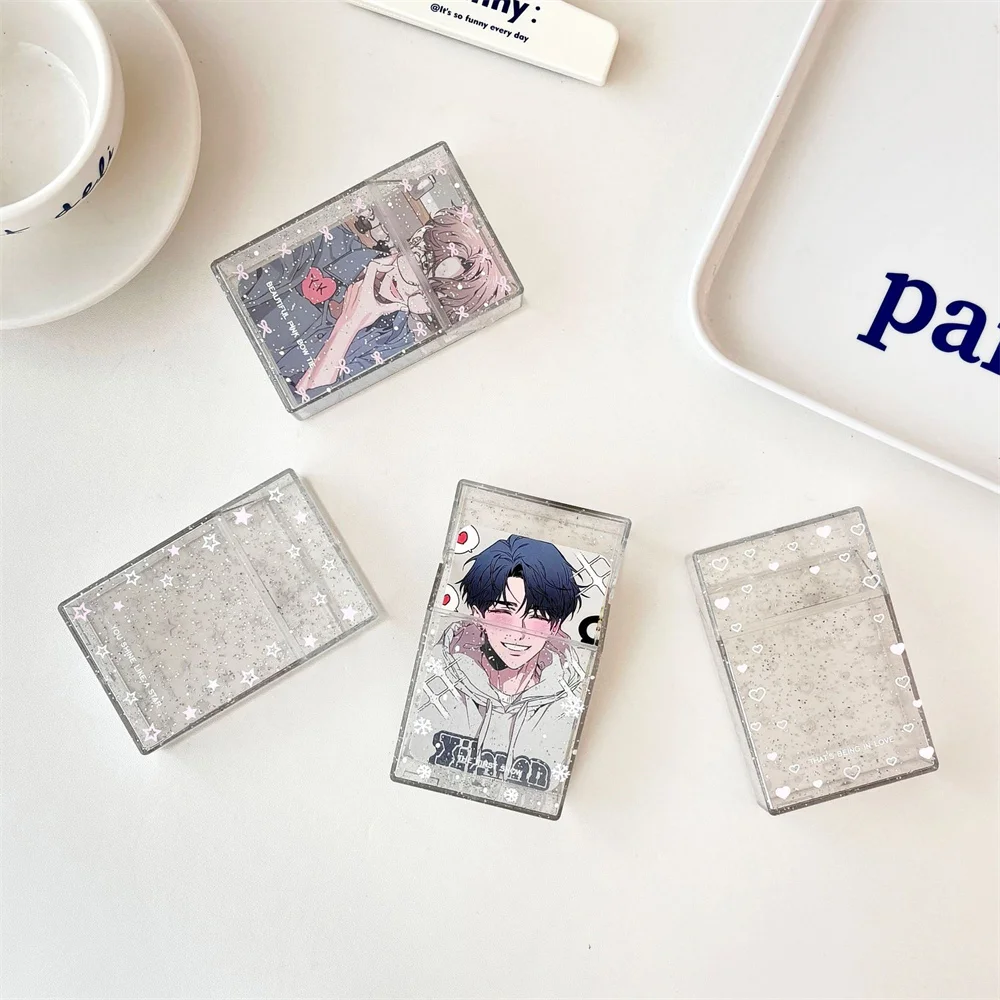 Transparent Glitter Star Bow Photocard Organizer Box Game Cards Storage Box Idol Kpop Albumes Photo Card Case Collection