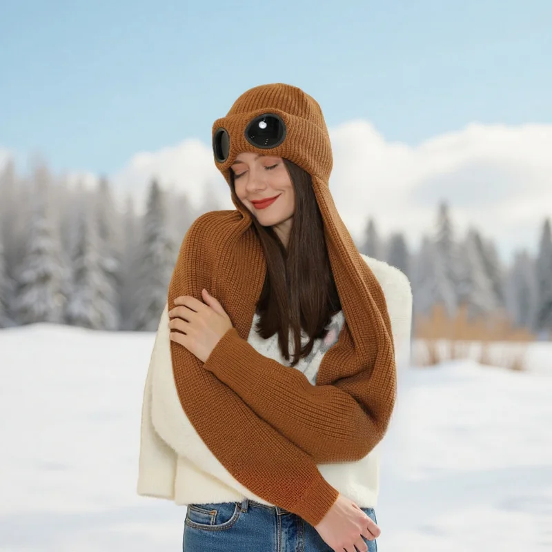 

Winter Warm Cycling Hat with Scarf and Pilot Sunglasses, Unisex Windproof Ski Mask for Outdoor Activities Sports Balaclava Hat