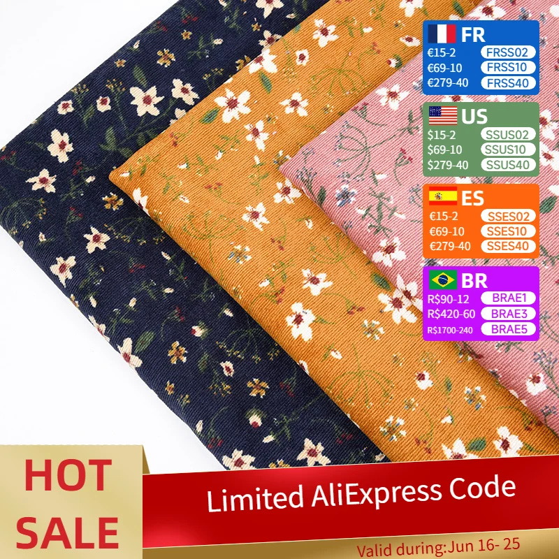 

Floral Print Corduroy Fabric - Polyester Waxed Velvet for Women's Dresses & DIY Skirts (by Meter)