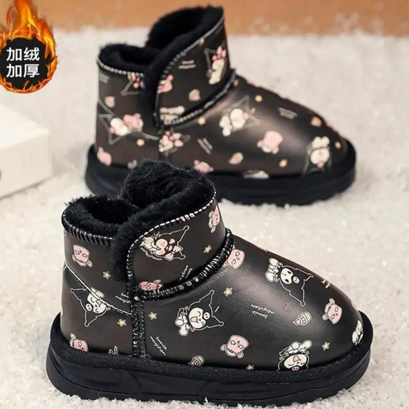 Sanrio Girl Snow Boots Hot Kuromi Hello Kitty Kawaii Children Thickening Winter Style Cartoon Princess Boots Waterproof Gift