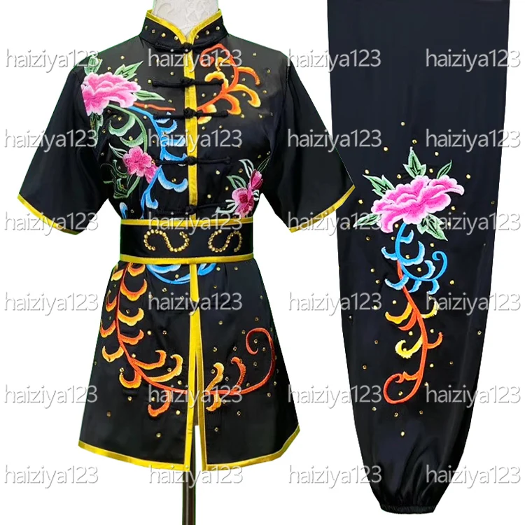 

Униформа ушу с вышитыми цветами, одежда для кунг-фу, костюм для боевых искусств, костюм Taolu Changquan для мужчин, женщин, девочек, мальчиков, детей и взрослых