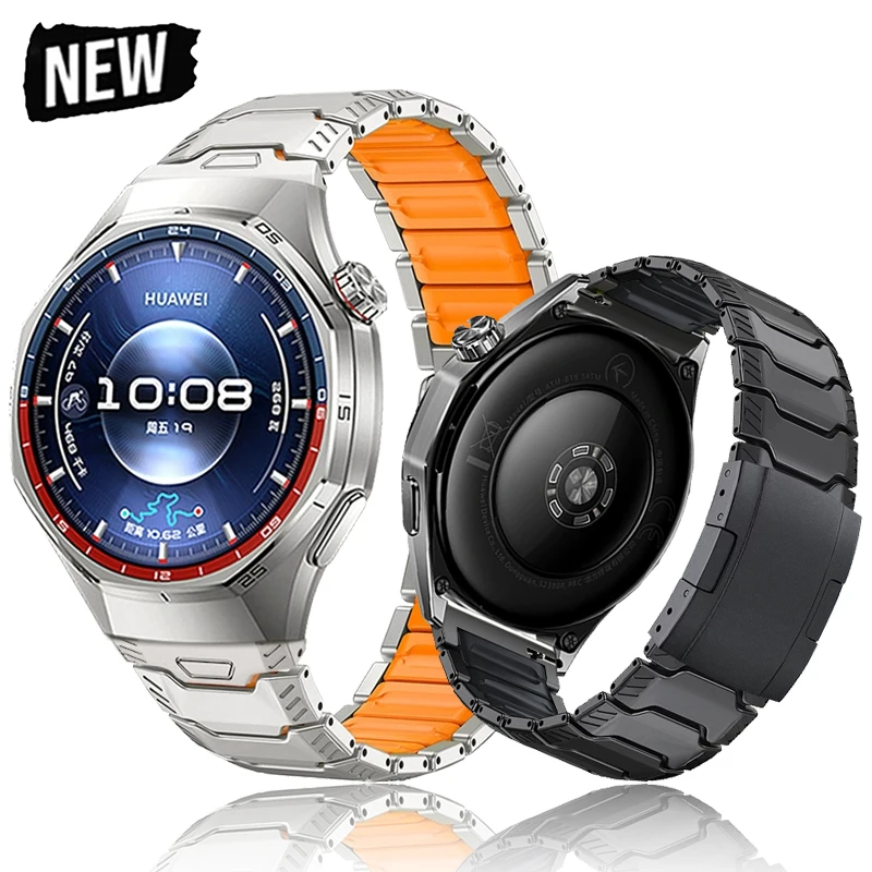 Luxury Titanium Rubber Strap For Huawei Watch GT6 Pro/Watch 5 46MM/GT4 Metal Sport Band For Watch 4 Pro/Watch Ultimate Business