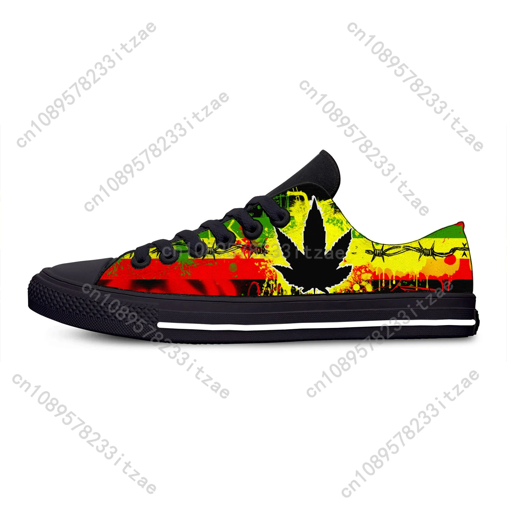 Hot Latest Reggae Rasta Leaf Pattern Fashion Funny Classic Casual Cloth Shoes Low Top Men Women Sneakers Lightweight Board Shoes