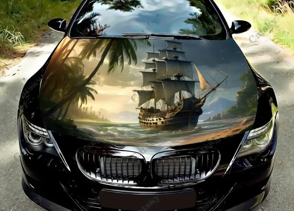 

Pirate Horror Ghost Ship Car Hood Vinyl Stickers Wrap Vinyl Film Engine Cover Decals Sticker on Car Auto Accessories