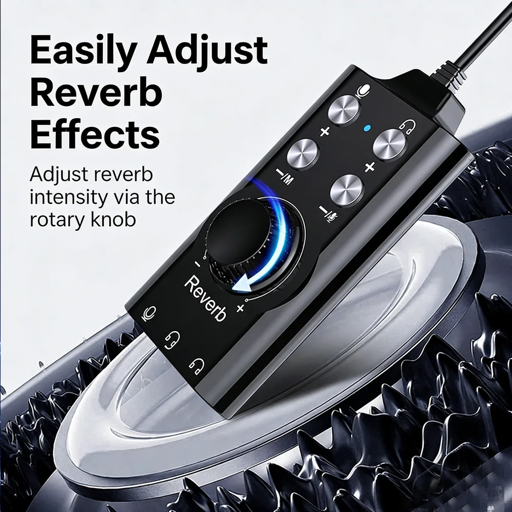 

External USB Sound Card with Mic Mute, 16bit/48KHz Hi-Fi Audio, Dual Headphone Jack for Live Streaming & Gaming