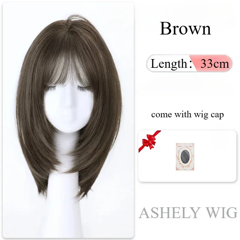 Wig Rambut Sintetis Alami Berlapis Hitam Coklat Candy 2025Shoulder Untuk Gelombang Tubuh Wig Wanita Sehari-hari dengan Poni Tirai Tahan Panas